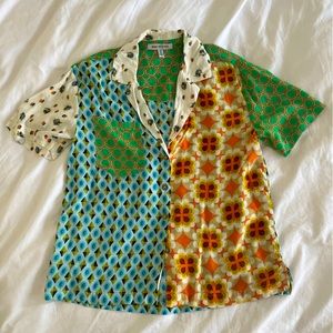 Urban Outfitters Groovy 70s Print Button Up Short Sleeve Blouse